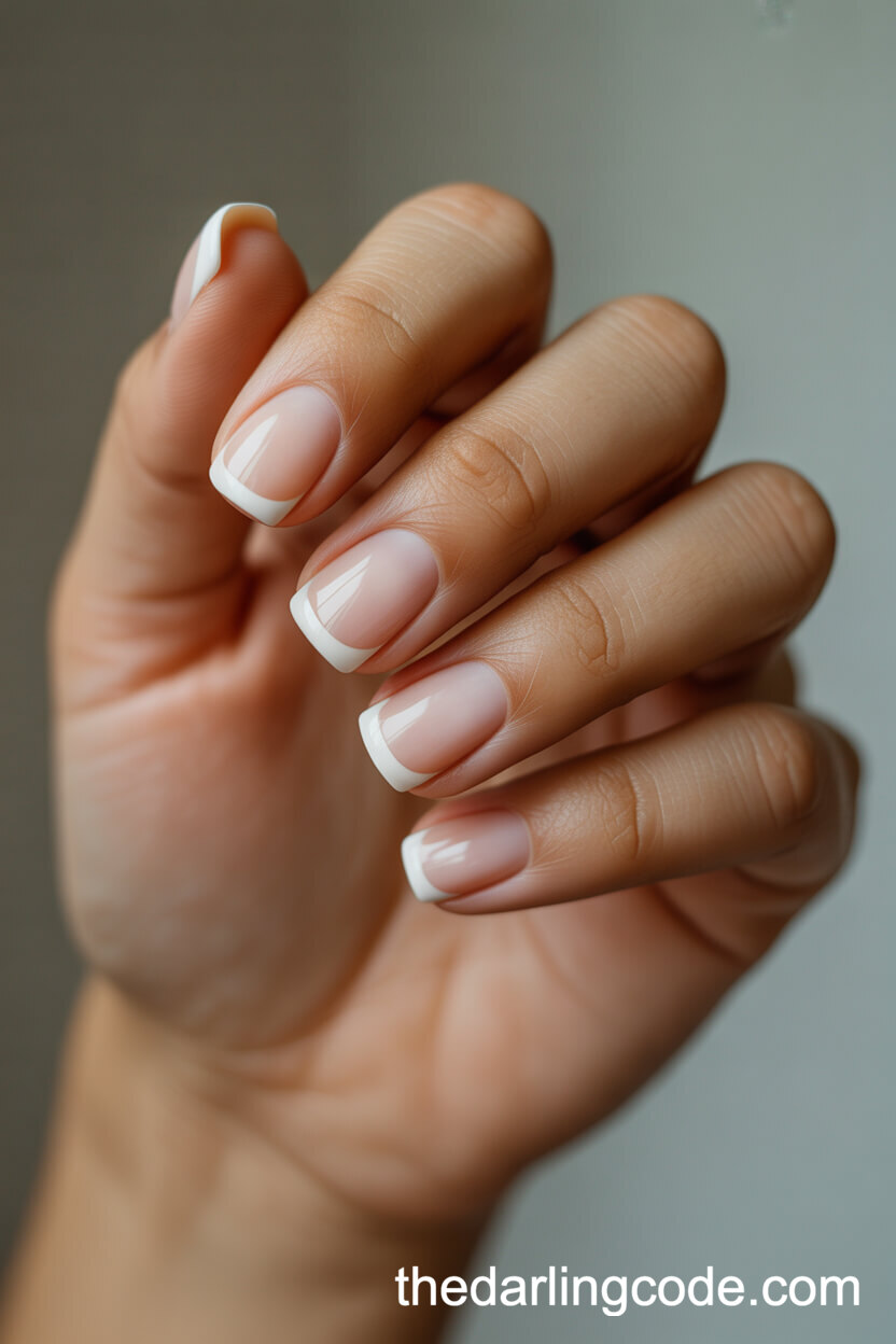 Classic French Manicure On Short Square Nails