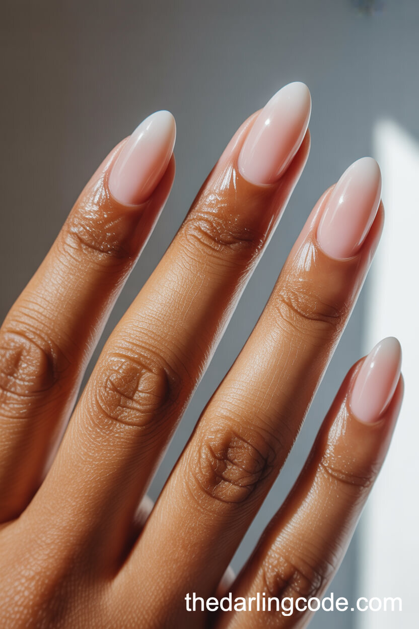 Gradient Ombre Almond Short Nails In Pink And Nude