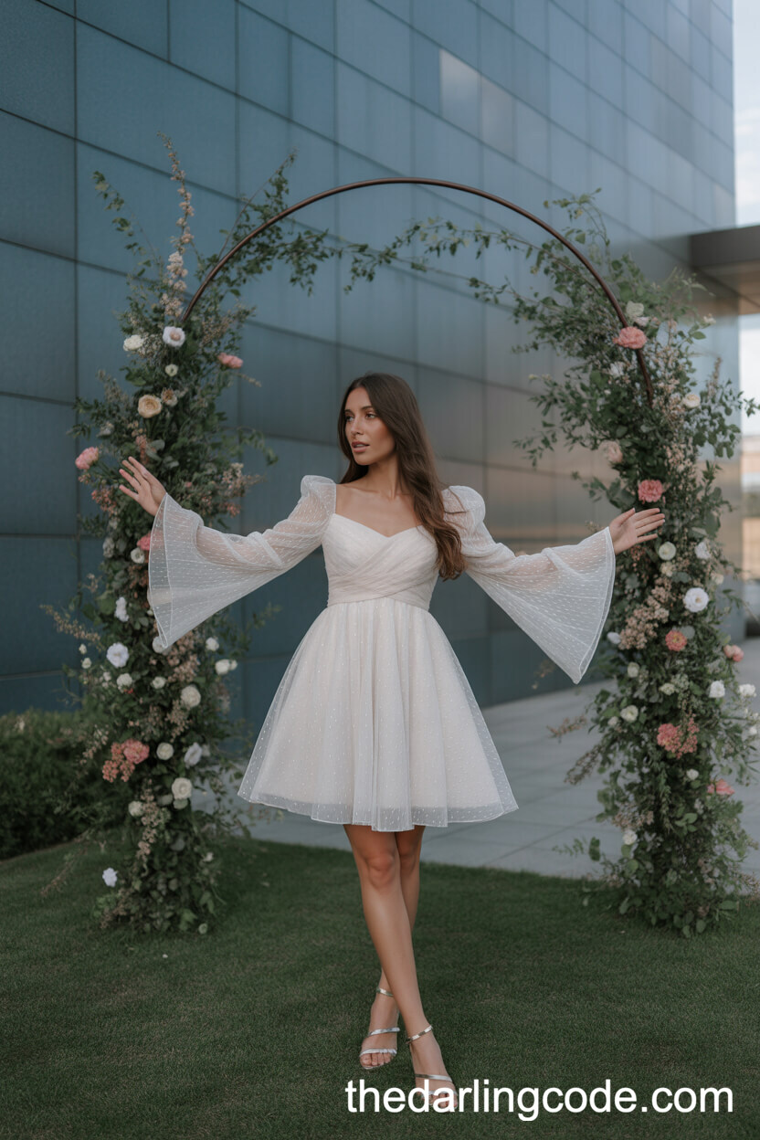 Short Wedding Dress With Elegant Bell Sleeves