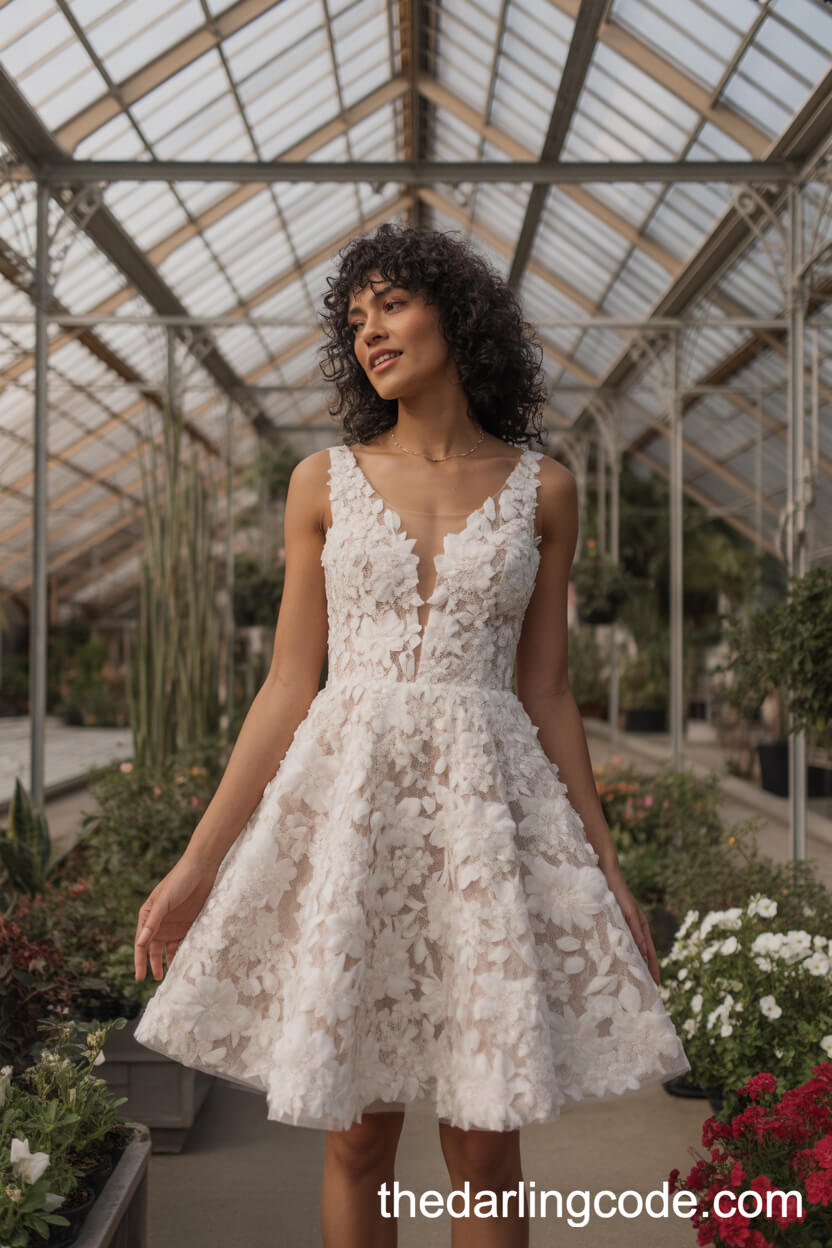 Short Wedding Dress With Bold Floral Appliqué