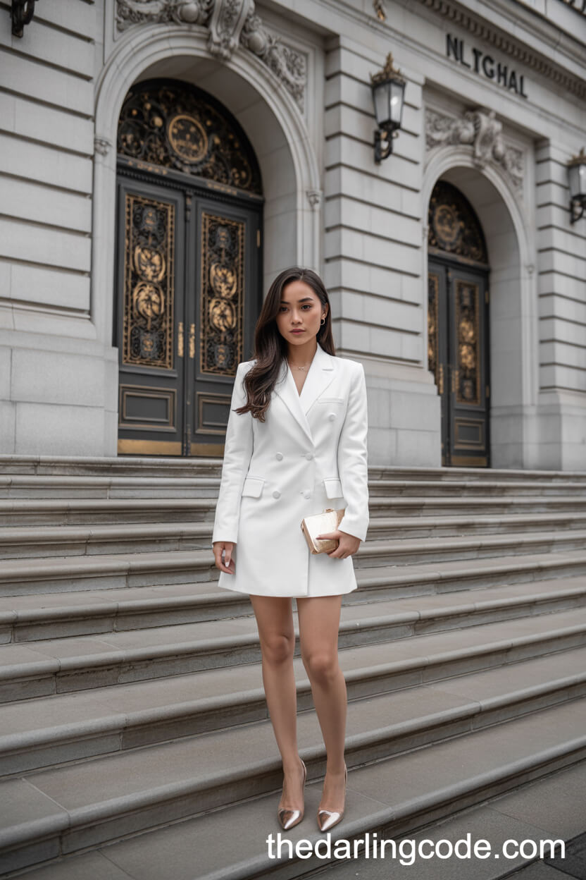Tailored Short White Blazer Wedding Dress