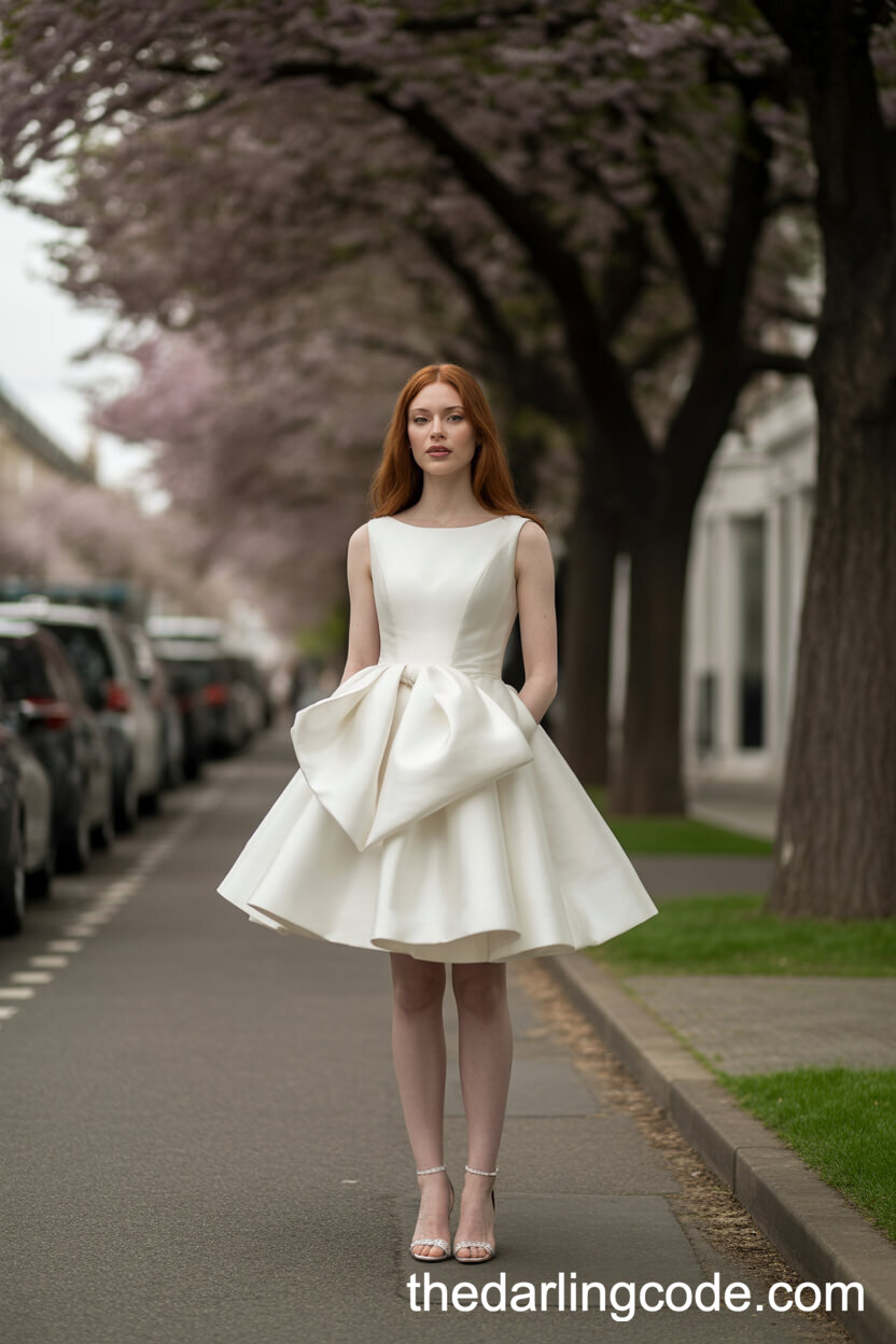 Structured Short Wedding Dress With Bow Detail