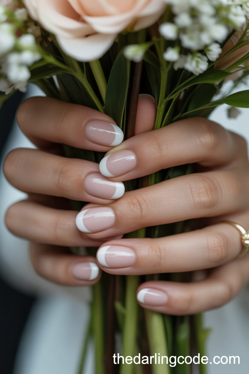 American Manicure On Short Round Nails