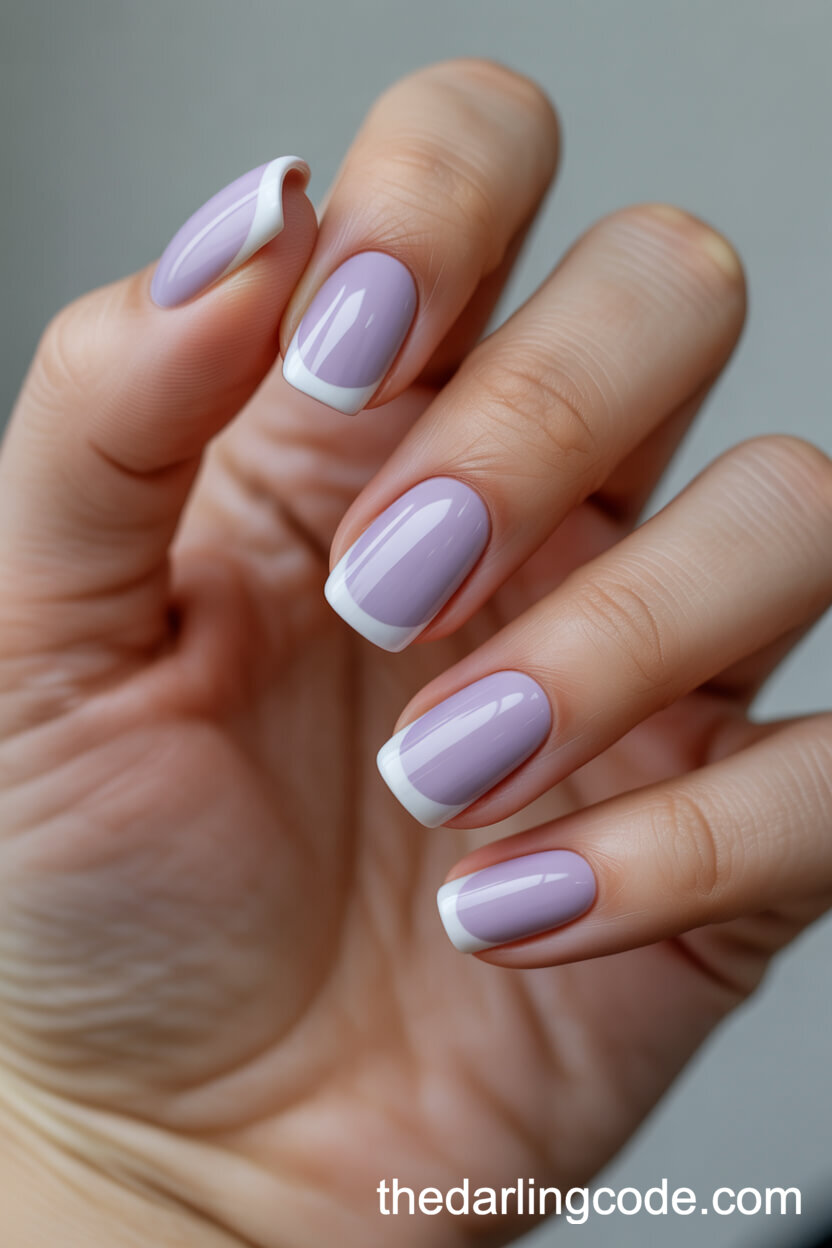 Sheer Lavender Squoval Nails With White Tips