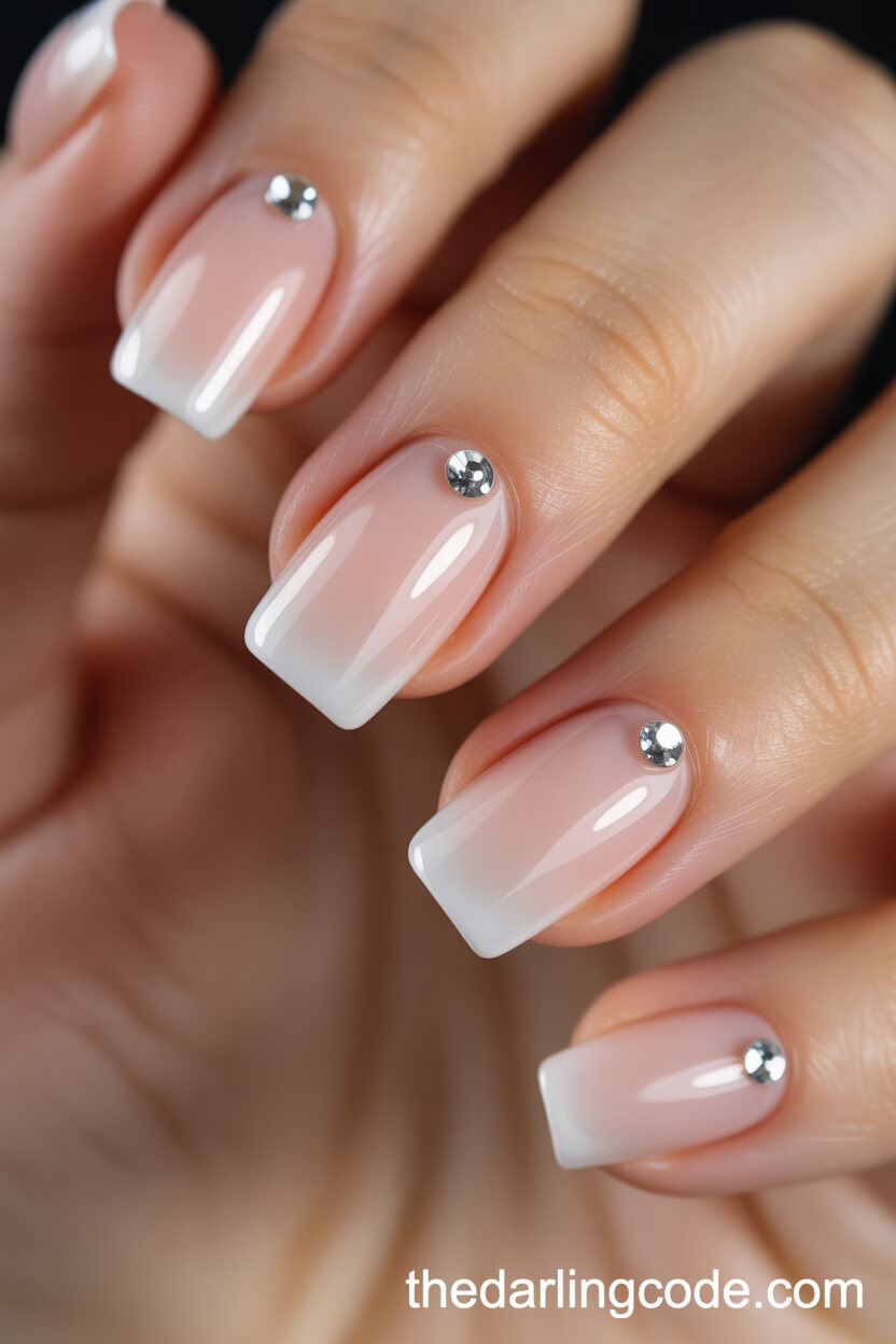 Blush Pink Coffin Nails With Single Rhinestone
