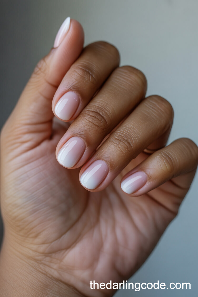 Pink To White Ombre Rounded Nails