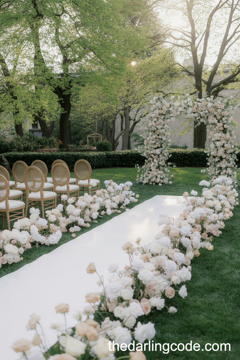 Luxurious Spring Wedding Ceremony With Floral Aisle And Flower Arch