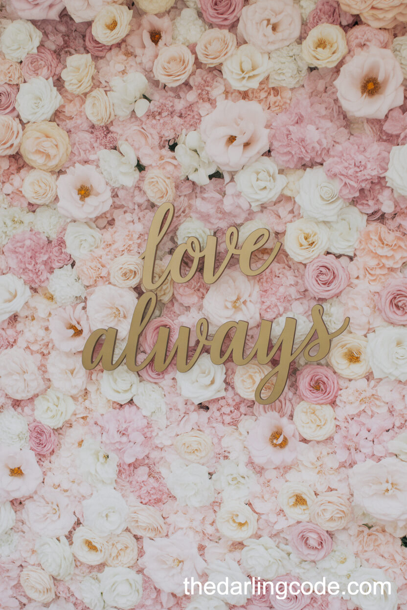 Luxurious Flower Wall Photo Backdrop With Gold Calligraphy