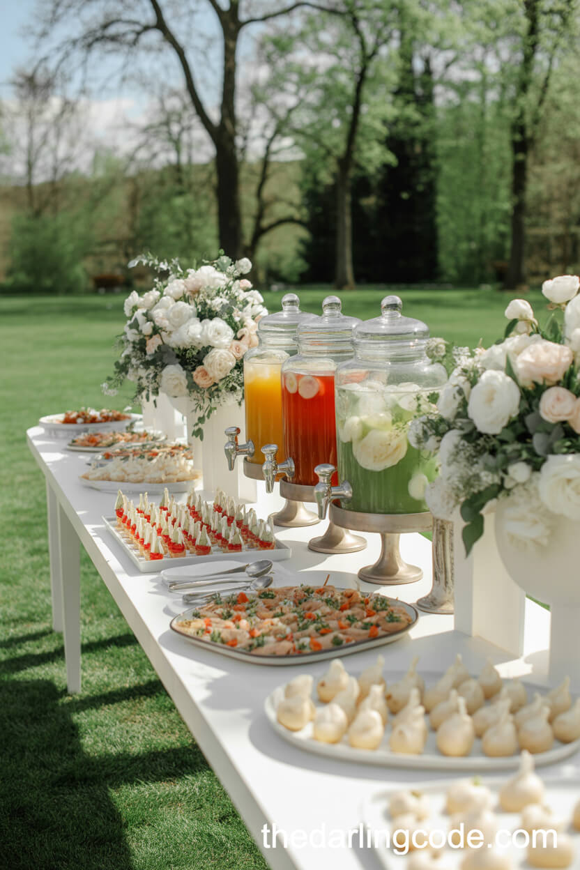 Spring Garden Buffet Table Overflowing With Florals And Gourmet Bites