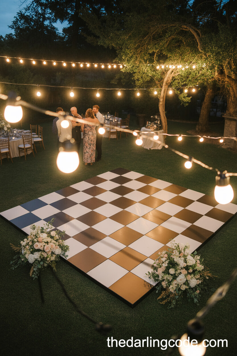 Dazzling Checkered Dance Floor Surrounded By Twinkle Lights