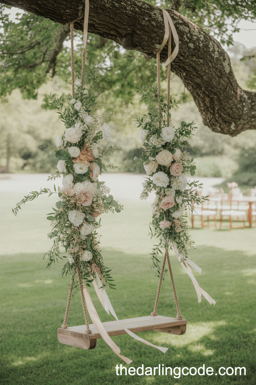 Rustic Floral Swing As Whimsical Wedding Photo Spot
