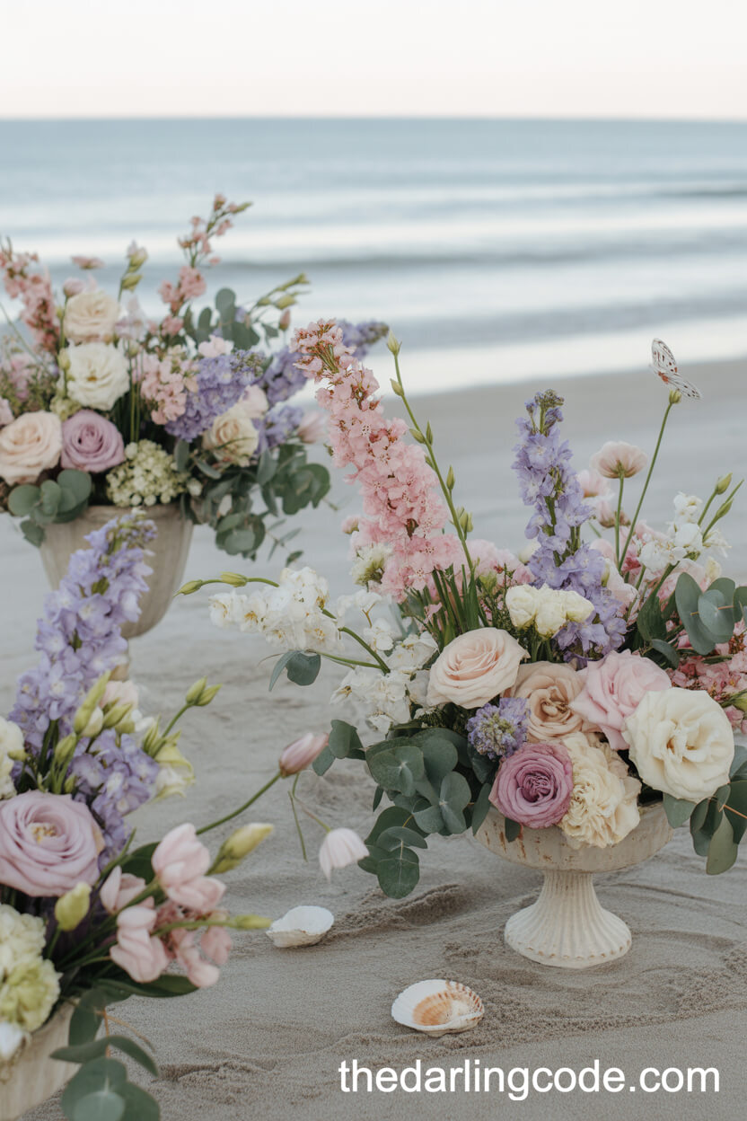 Elegant Spring Floral Arrangements On The Sand