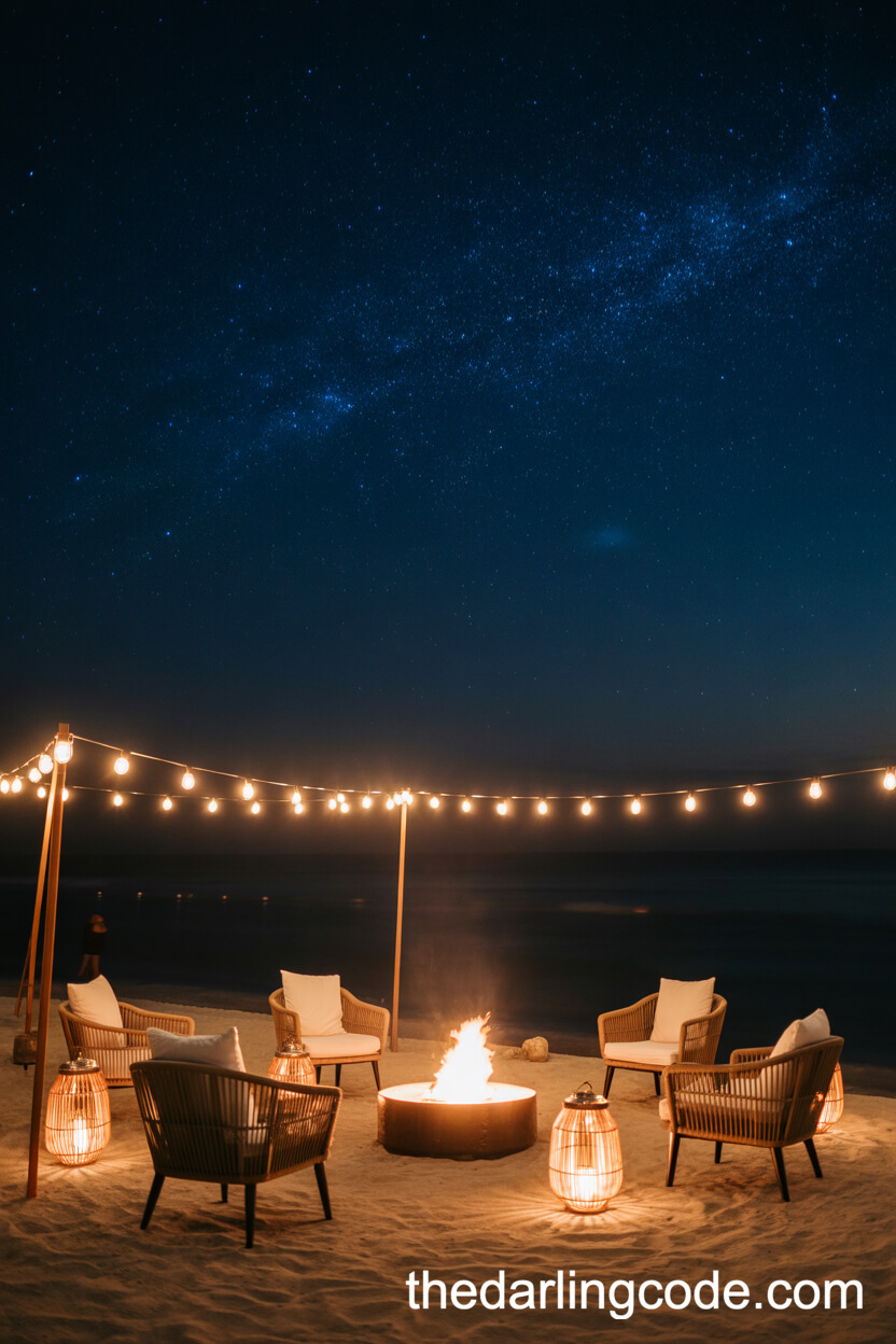 Romantic Fire Pit Lounge Area On The Sand