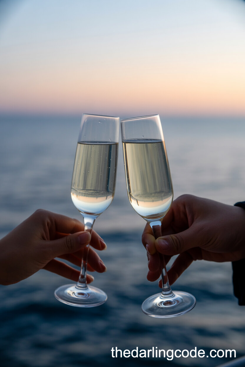 Crystal Champagne Toast By The Ocean At Dusk