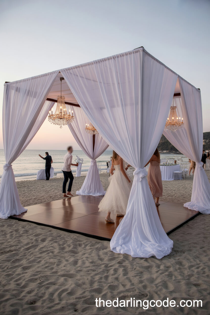 White-Draped Canopy Dance Floor Overlooking The Sea