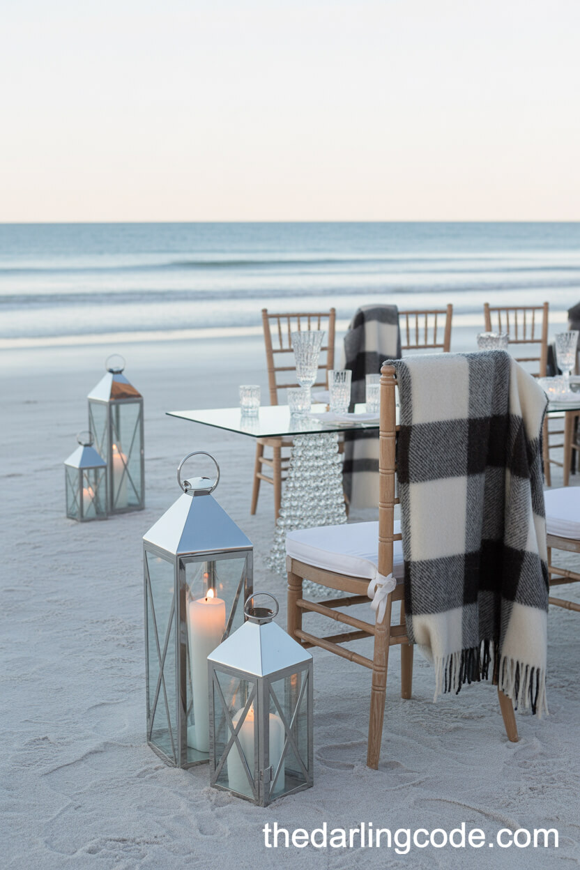 Cozy Winter Beach Wedding Setup With Frost And Candles