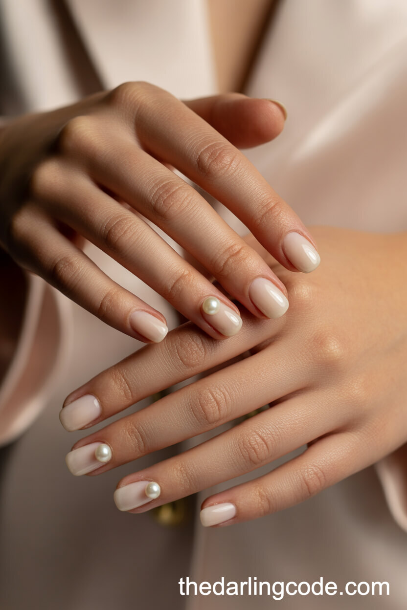 Pearl Accent Nude Square Nails