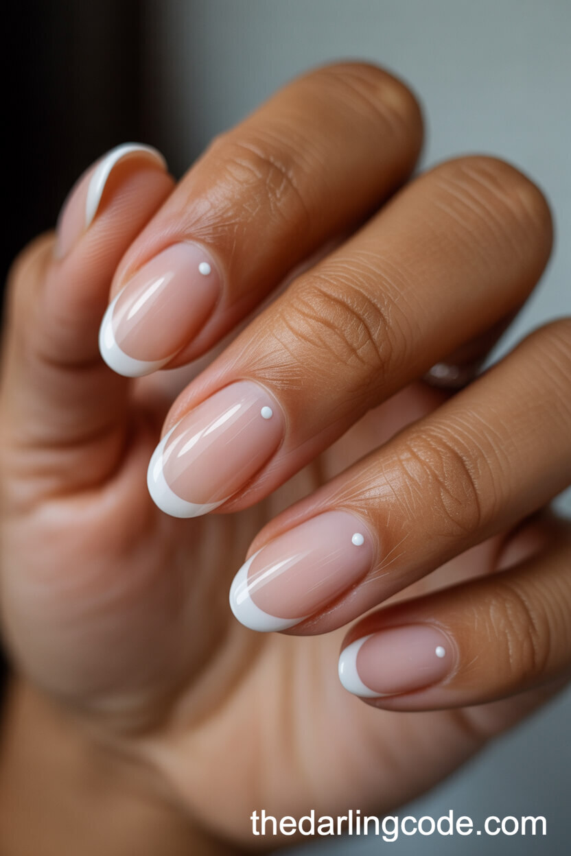 Minimalist French Tip Oval Nails With Dot