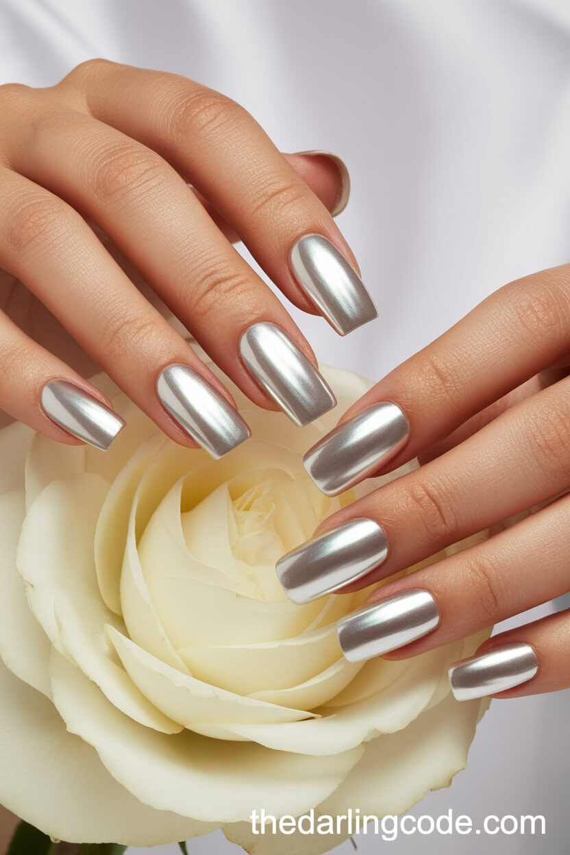 Chrome Silver Coffin Nails