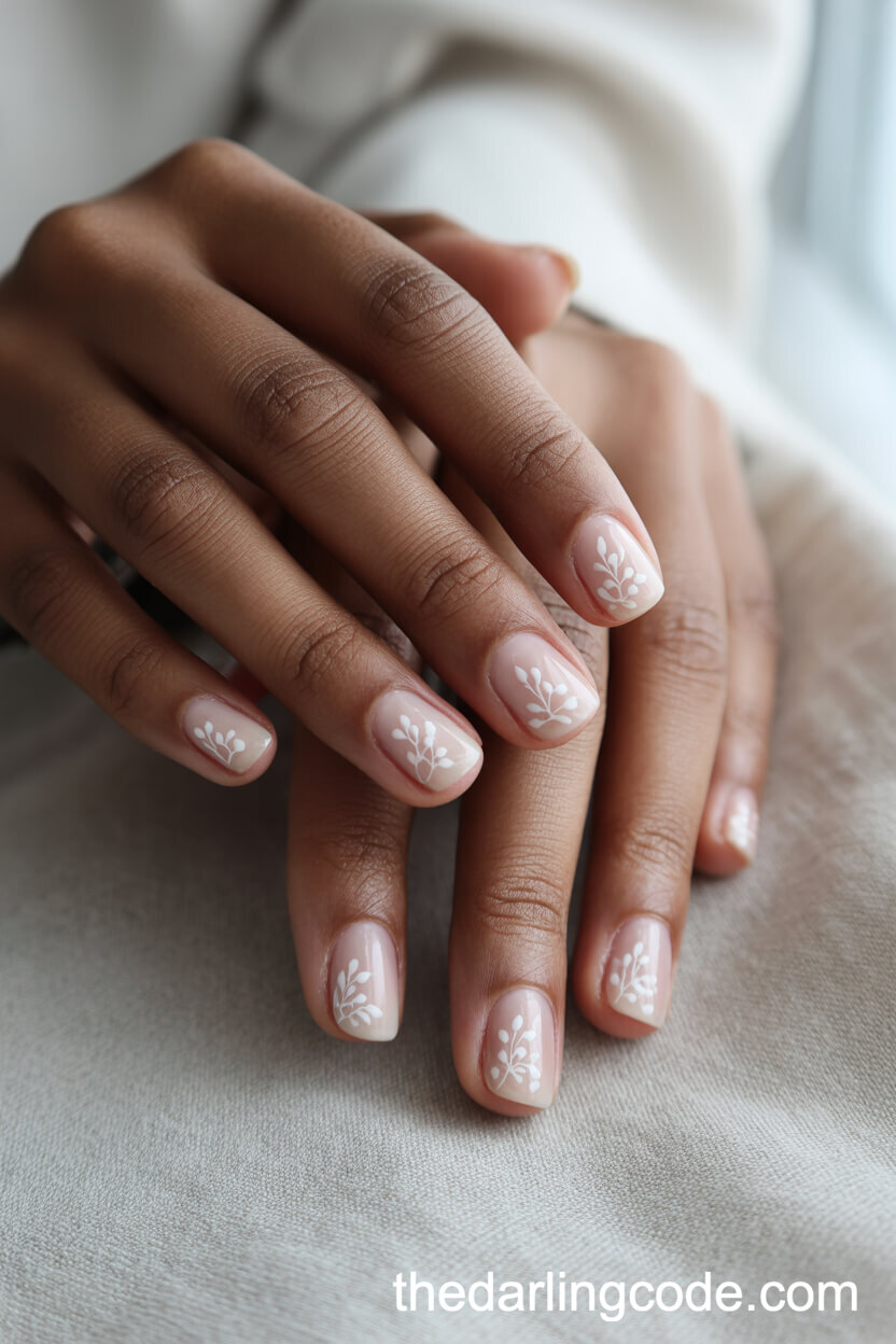 Minimalist White Floral Square Nails