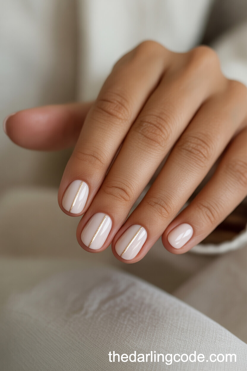 Vertical Gold Stripe Pink Round Nails