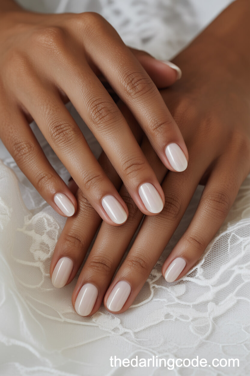 Sheer Milky White Oval Nails