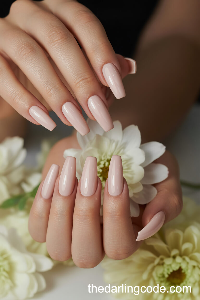 Glossy Nude Coffin Nails