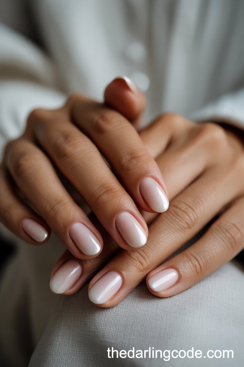 Pink To White Ombre Almond Nails