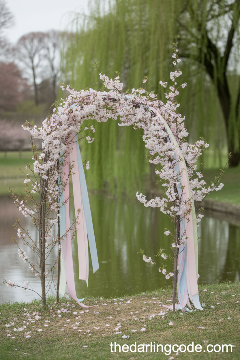Cherry Blossom Arch With Pastel Ribbons