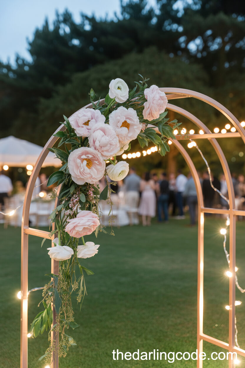 Rose Gold Metallic Arch With Blush Peonies