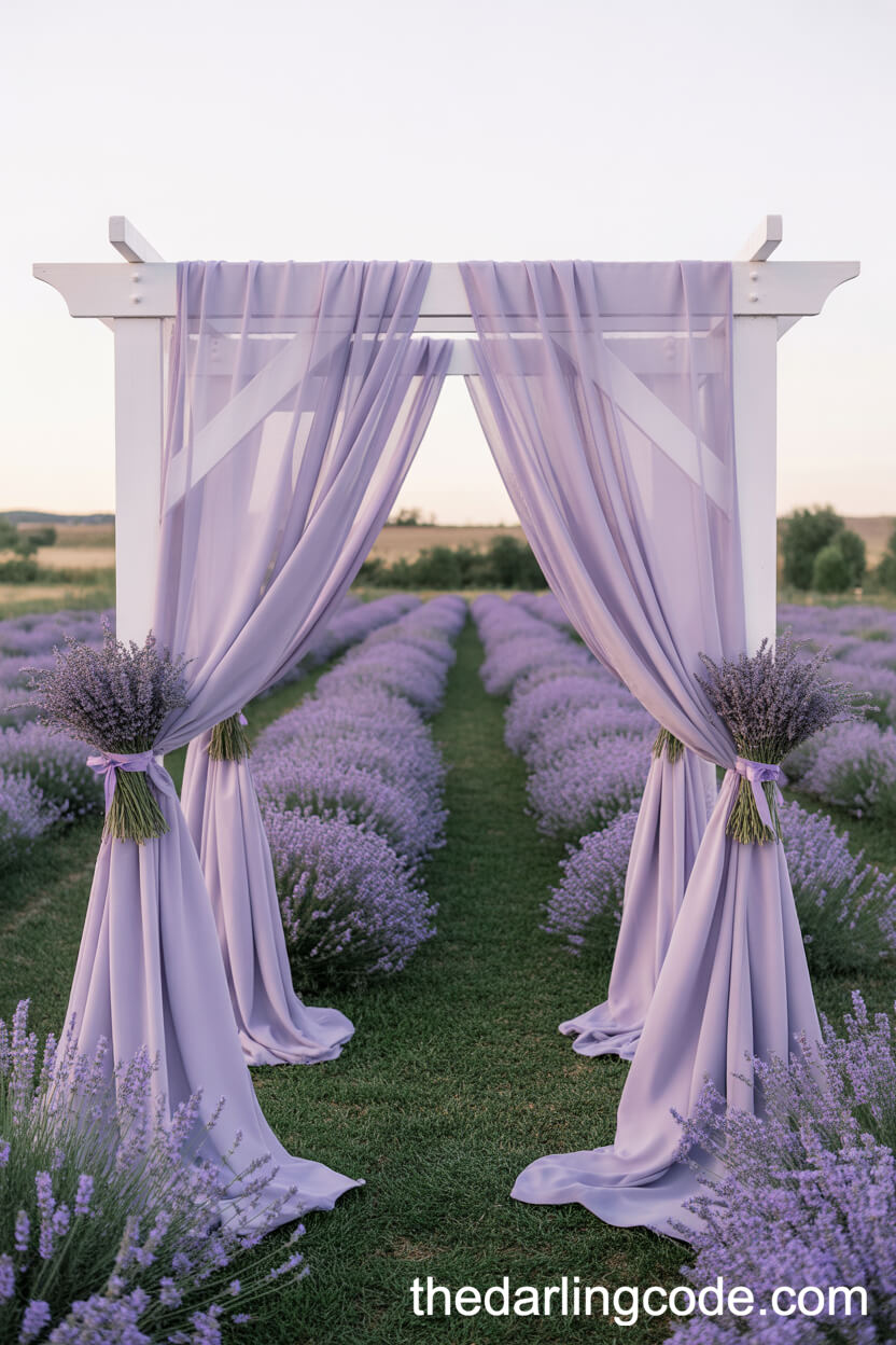 Lavender Field Arch With Flowing Sheer Fabric