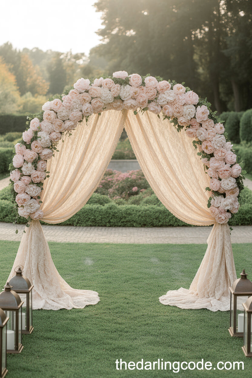 Vintage Lace Moon Gate With Peonies
