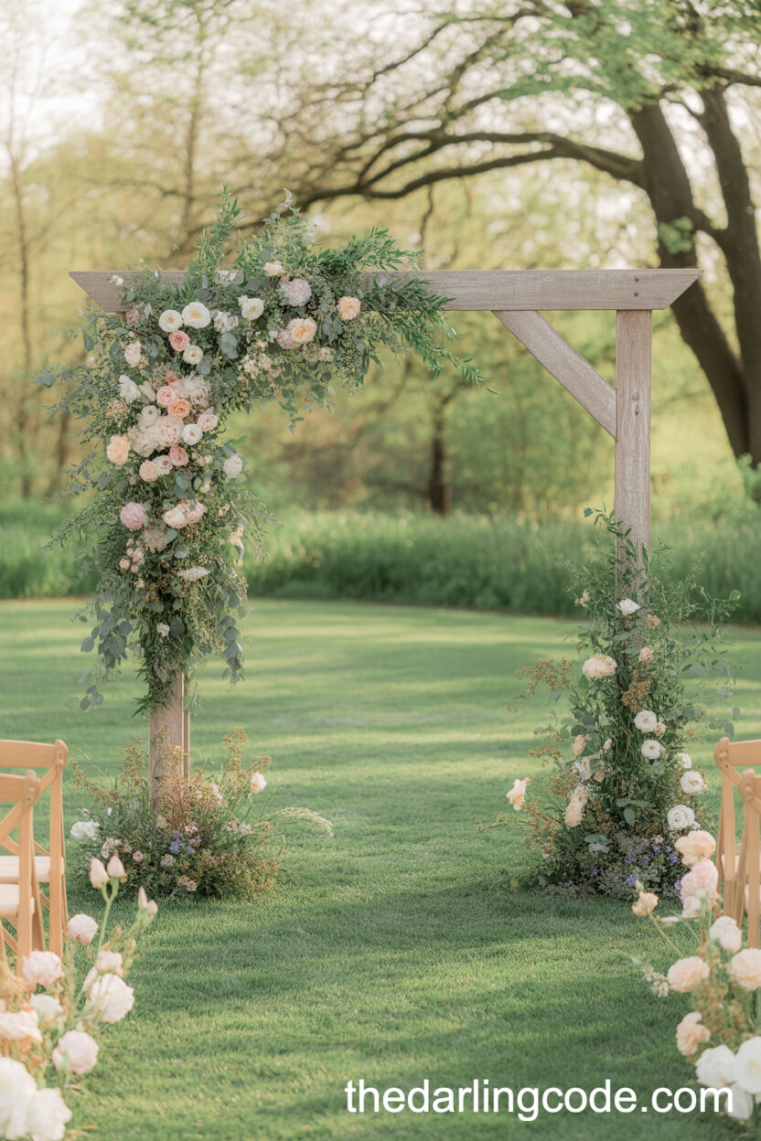 Rustic Wooden Arch With Pastel Spring Flowers