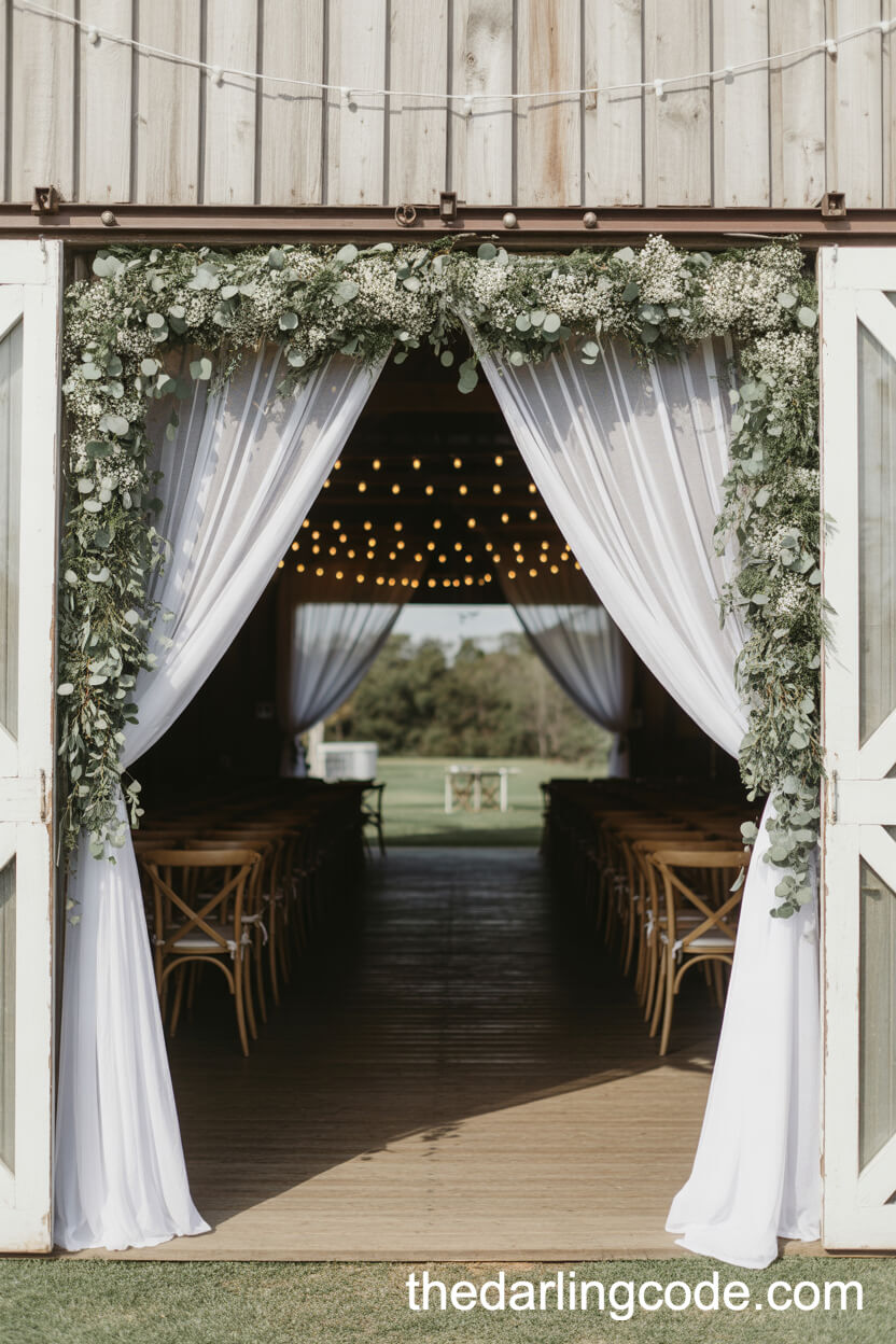 Barn Doors Draped With Garlands And Curtains