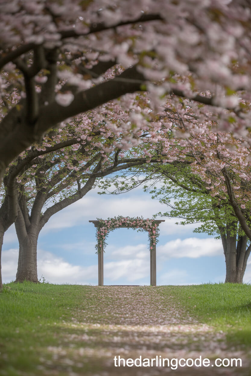 Cherry Blossom Frame Beneath Blooming Trees