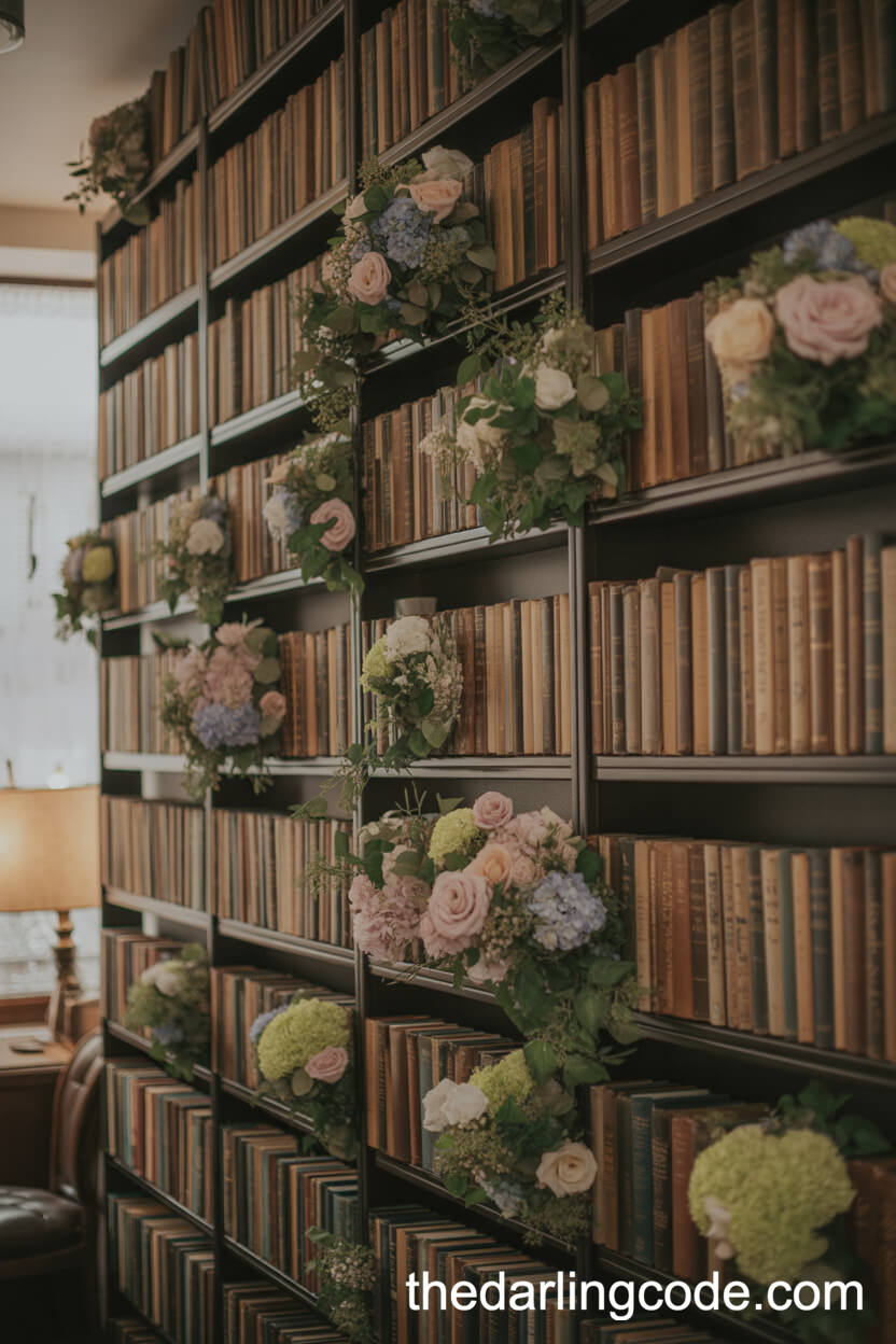 Bookshelf Backdrop With Antique Books And Florals