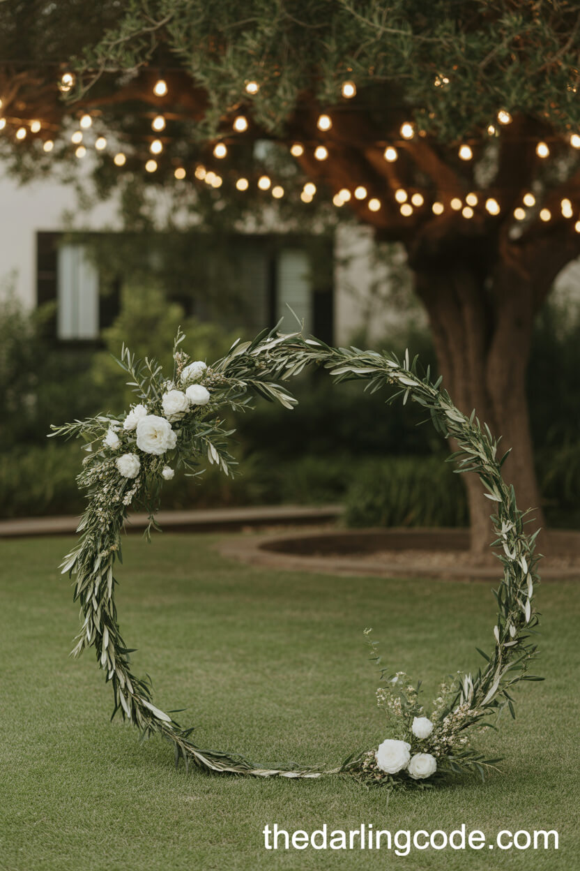 Circular Olive Branch Hoop With White Florals