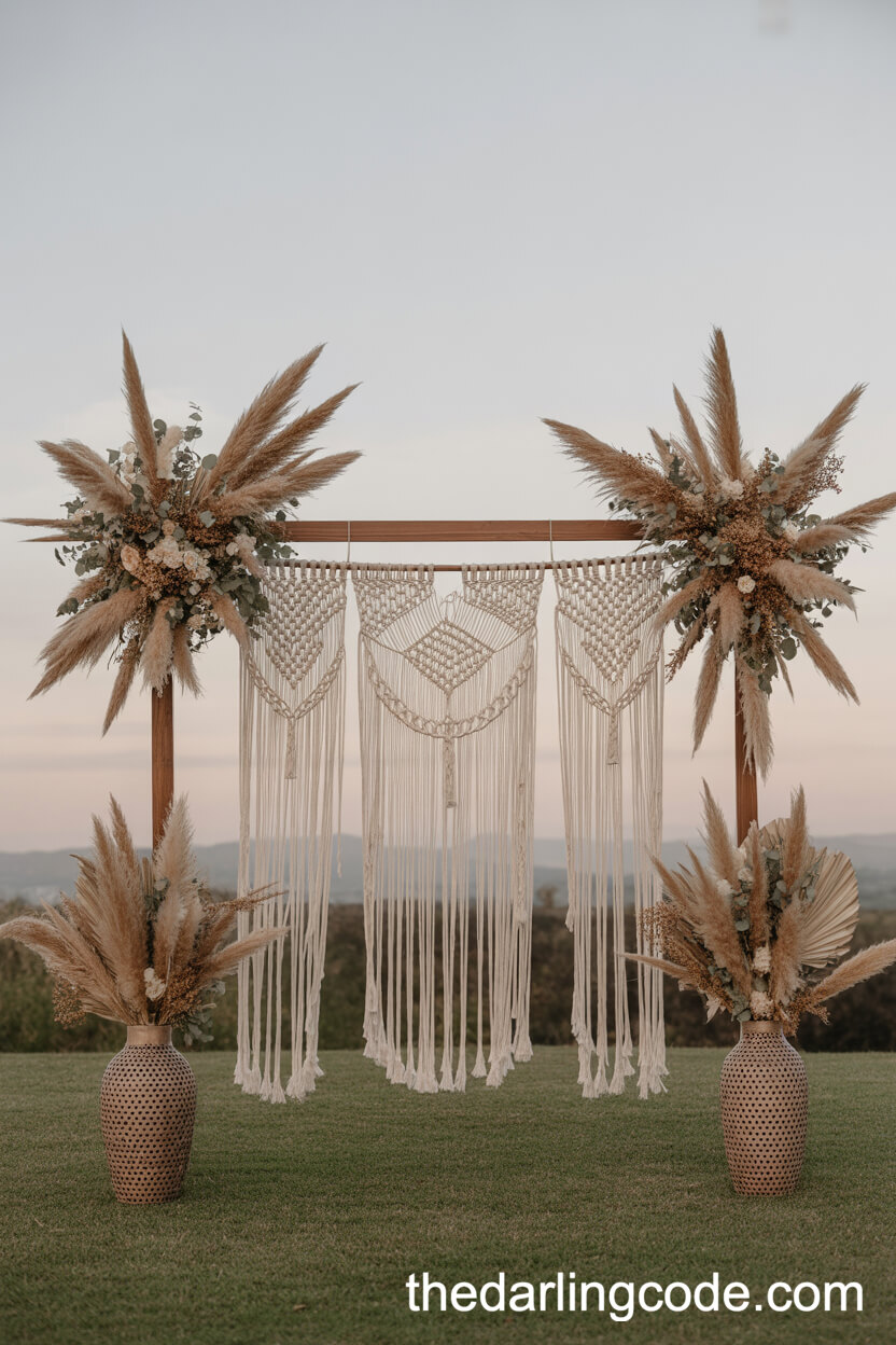 Bohemian Macramé Panel With Pampas Grass And Dried Florals