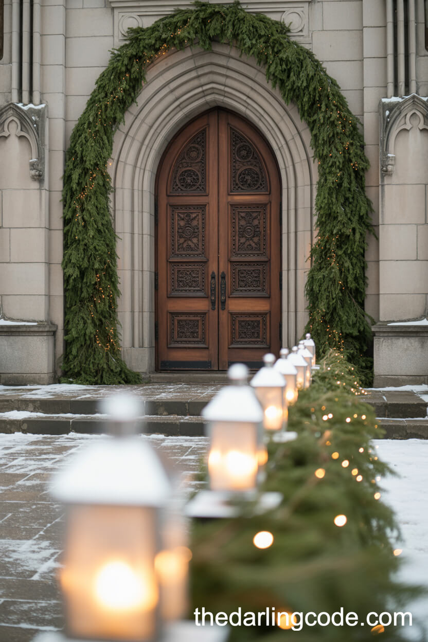 Evergreen Garland-Framed Cathedral Doors