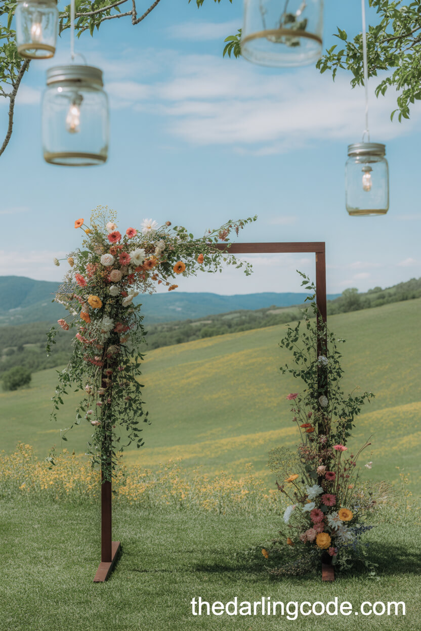 Minimalist Wildflower-Covered Wooden Frame