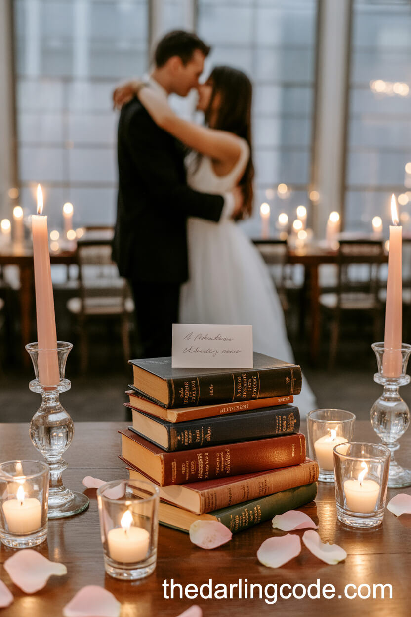 Antique Books and Candle Holders Literary Centerpiece