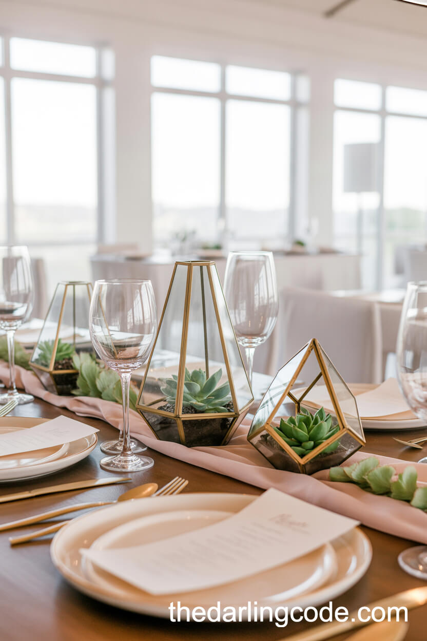 Geometric Terrariums with Succulents Centerpiece