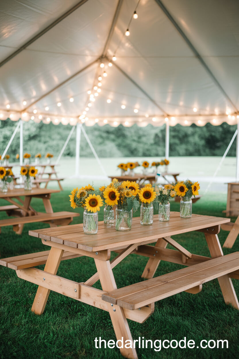 Mason Jars Filled with Sunflowers Centerpiece