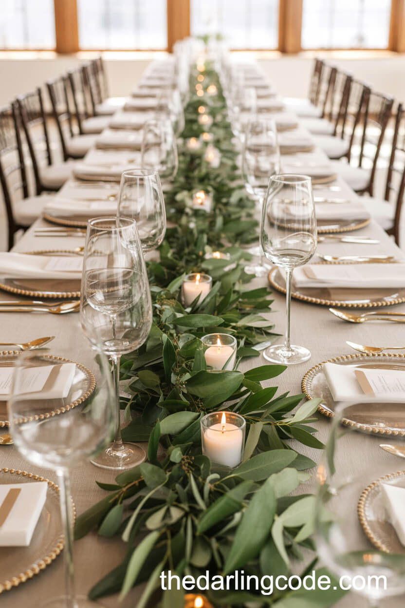 Lush Green Garland of Eucalyptus and Olive Leaves Centerpiece