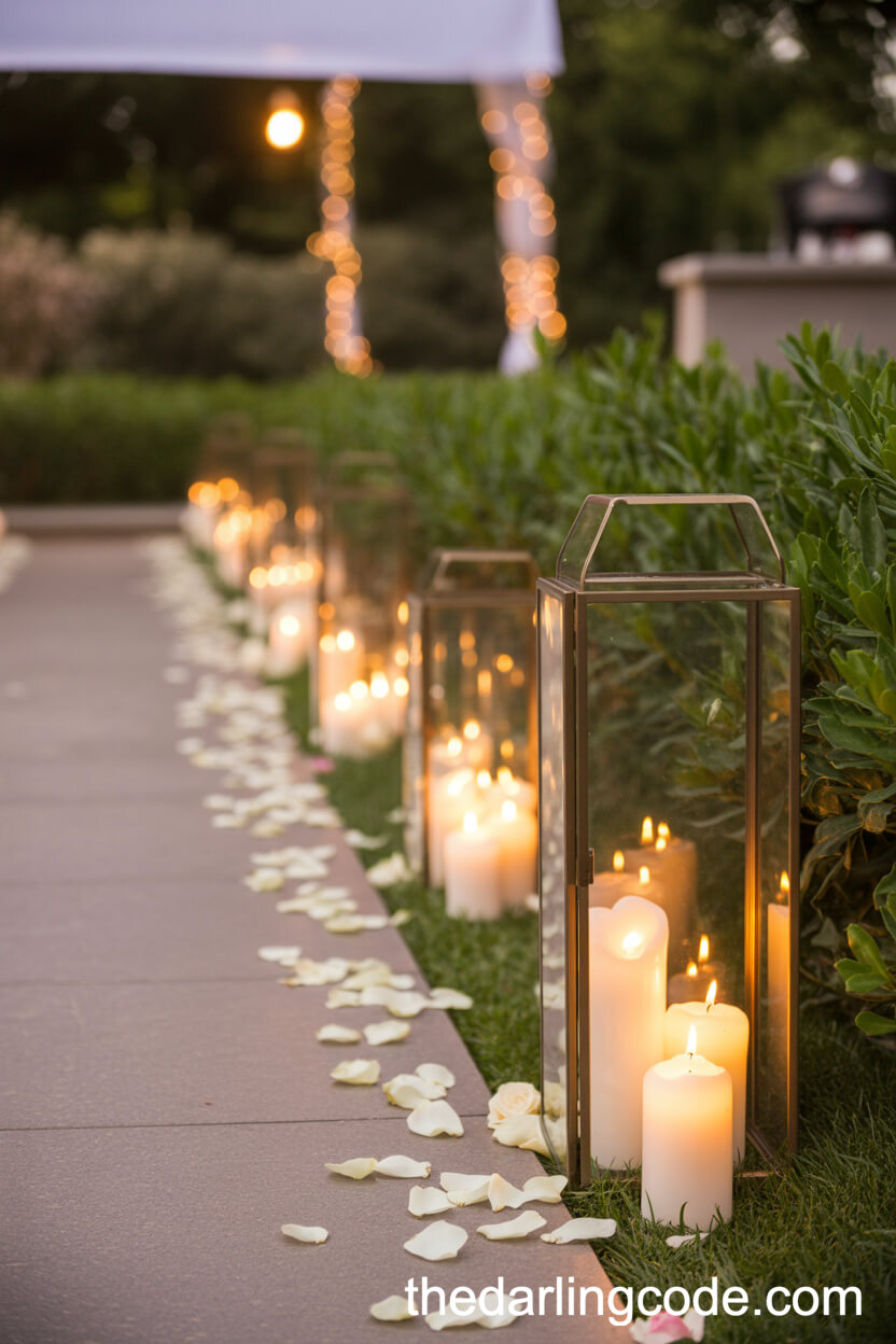 Candlelit Aisle With Lanterns And Rose Petals