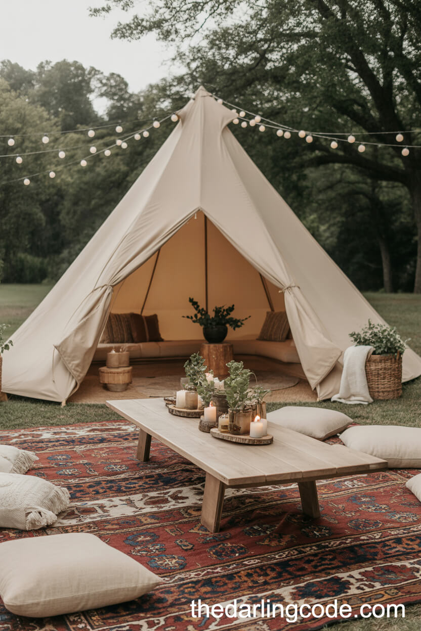 Boho Tipi Lounge With Rugs And Pillows