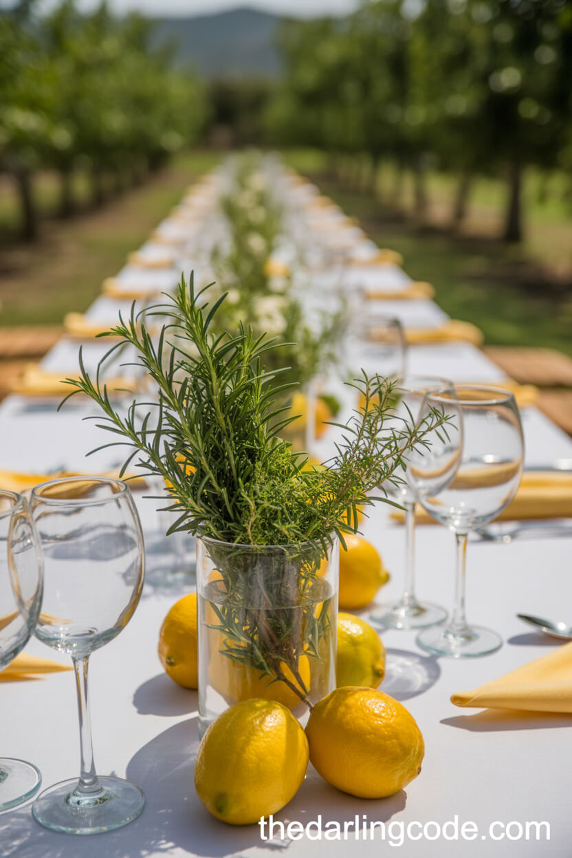 Summer Table Decor With Lemons And Herbs