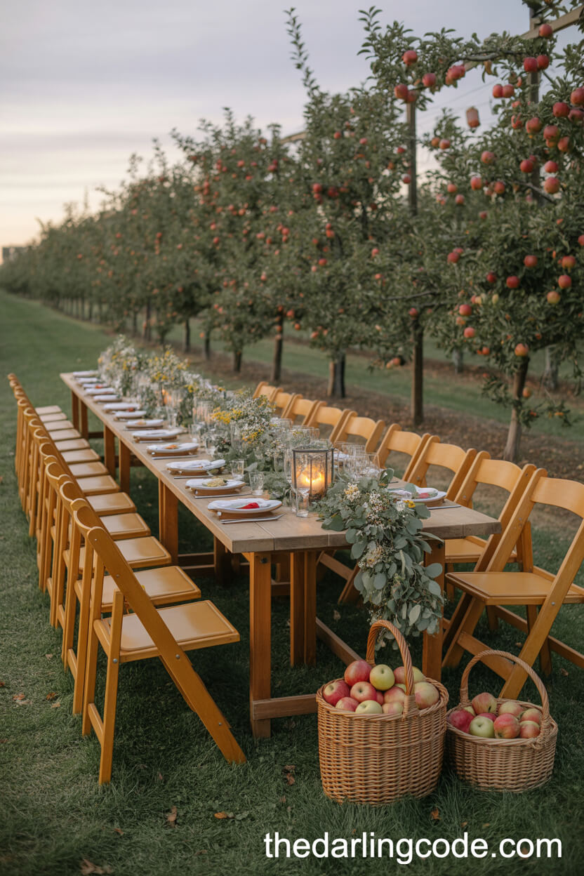 Orchard Reception Tables With Apples And Lanterns