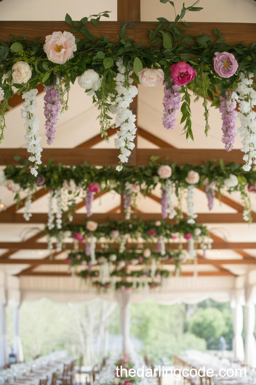 Hanging Flower Installations For Reception Ceilings