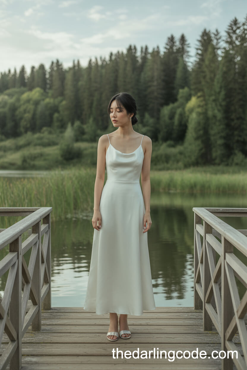 Spaghetti-Strap White Wedding Dress For Outdoor Scenes